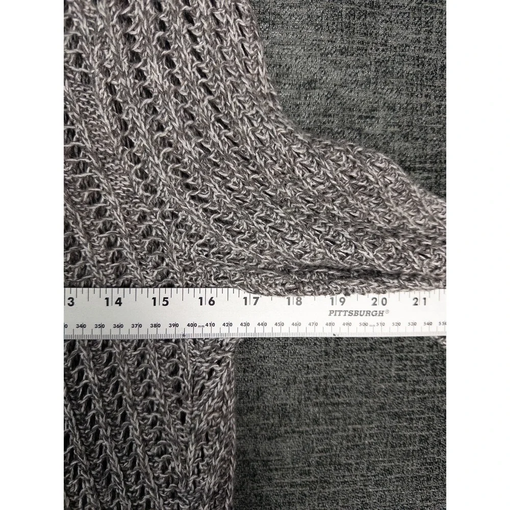 Eileen Fisher Cardigan Womens M Gray Crochet Long Open Front Cotton‎ Minimalist